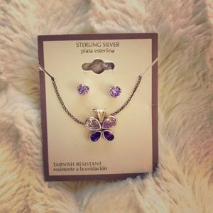 Purple Butterfly Necklace and Earrings Set